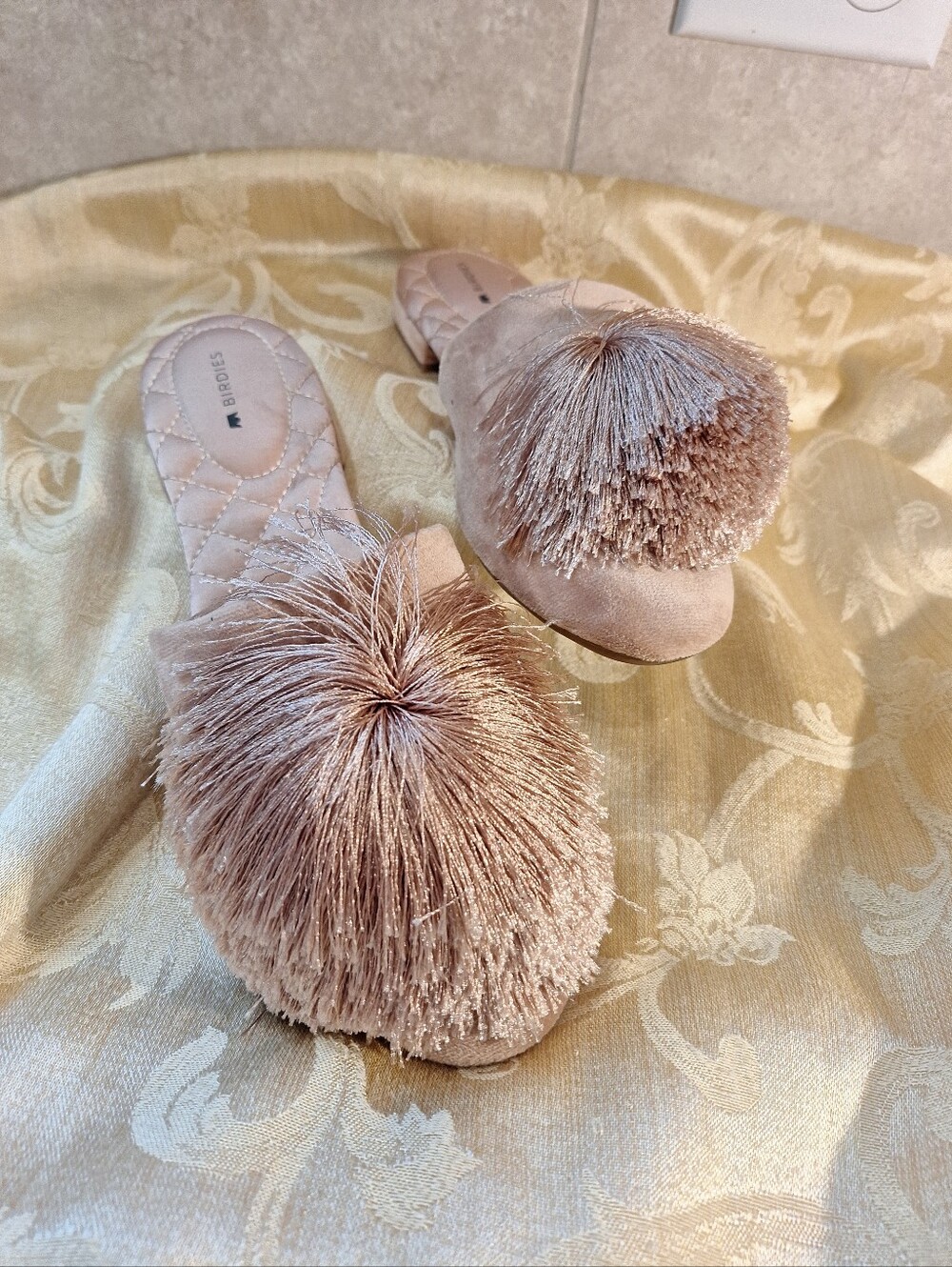 Birdies Blush Pink Pom-Pom Slide Slippers